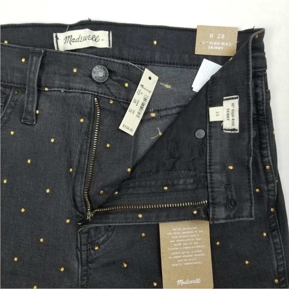 Madewell 10" High Rise Skinny Jeans Faded Black with Gold Polka Dots - Picture 5 of 6
